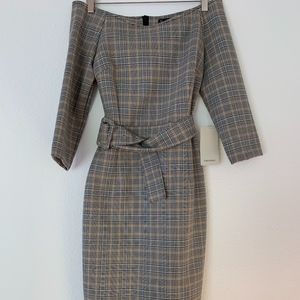 ZARA Plaid Off-Shoulder 3/4 Sleeve Dress